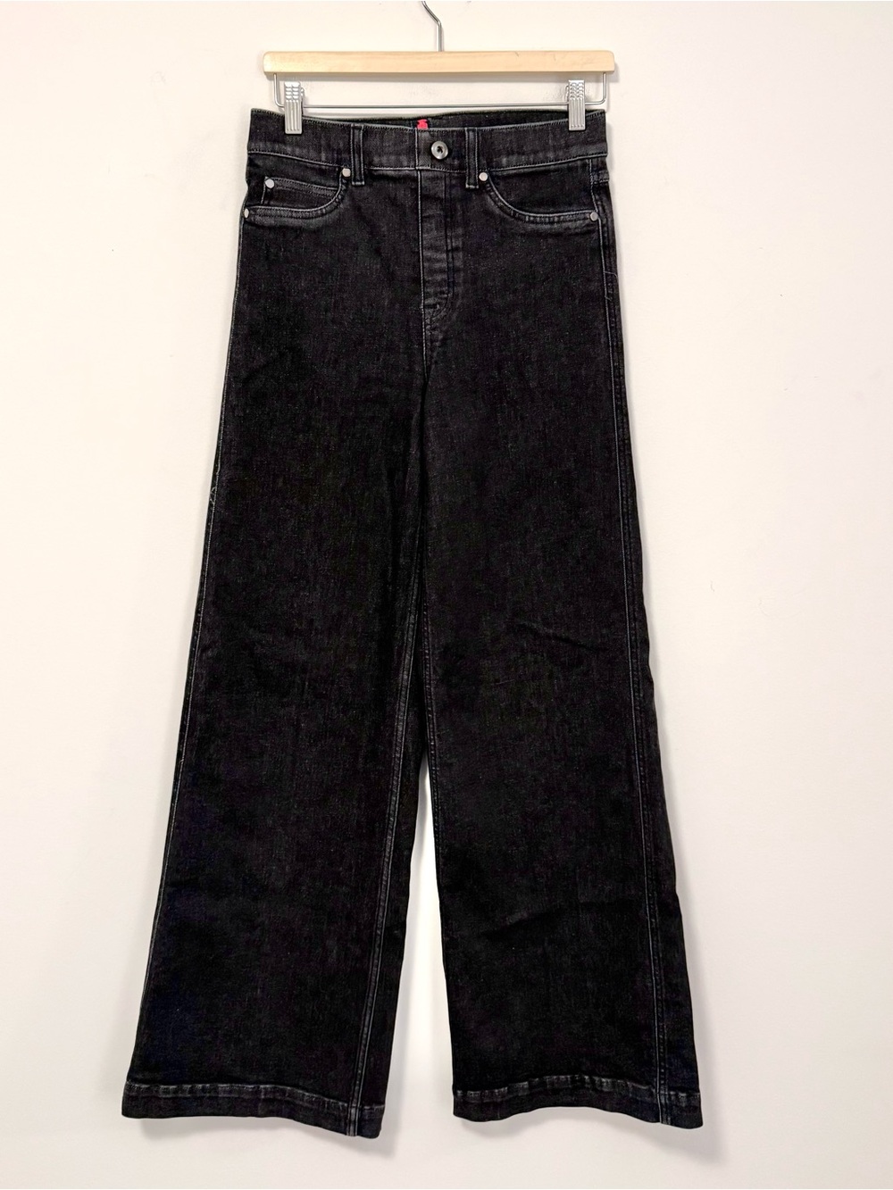 SPANX Wide Leg Jeans M Charcoal Black High Rise Stretch Denim Tall 34” Inseam